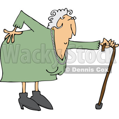 Clipart of a Caucasian Granny with a Bad Back and Cane - Royalty Free Vector Illustration © djart #1243845