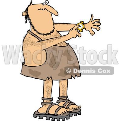 Clipart of a Caveman Pointing to a Watch on His Wrist - Royalty Free Vector Illustration © djart #1248242