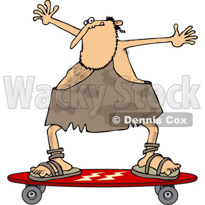 Clipart of a Skateboarding Caveman Holding His Arms up - Royalty Free Vector Illustration © djart #1249449