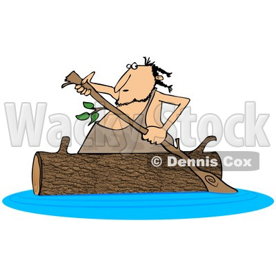 Clipart of a Caveman Rowing a Log Canoe on a River - Royalty Free Illustration © djart #1251854