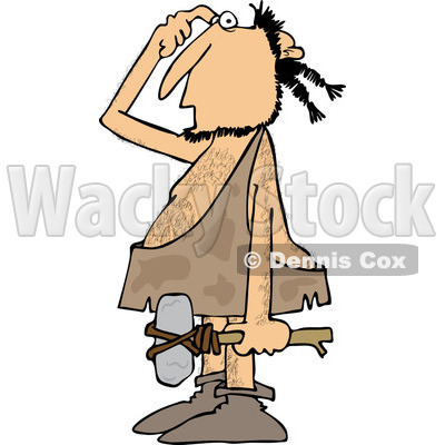 Clipart of a Thinking Caveman Carrying a Hammer - Royalty Free Vector Illustration © djart #1253045