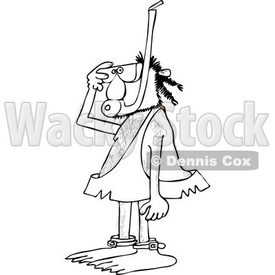 Clipart of a Black and White Caveman in a Snorkel Mask - Royalty Free Vector Illustration © djart #1254307