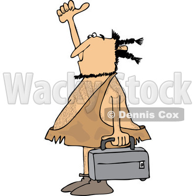 Clipart of a Hitchhiking Caveman Holding Luggage - Royalty Free Vector Illustration © djart #1254308