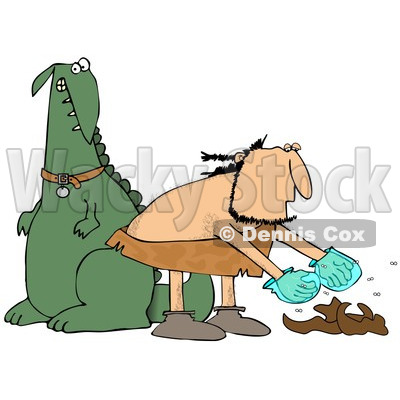 Clipart of a Caveman Cleaning up Dinosaur Poop - Royalty Free Illustration © djart #1254844