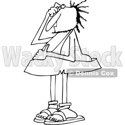 Clipart of a Black and White Bewildered Caveman Scratching His Head - Royalty Free Vector Illustration © djart #1260421