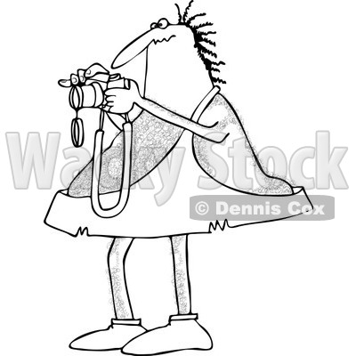 Clipart of a Black and White Hairy Caveman Taking Pictures - Royalty Free Vector Illustration © djart #1261818