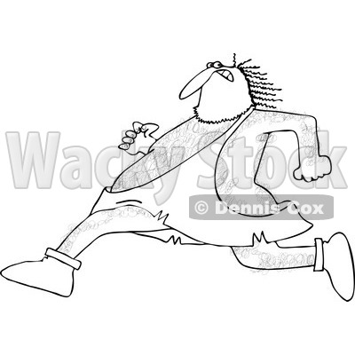 Clipart of a Black and White Hairy Caveman Running - Royalty Free Vector Illustration © djart #1264571