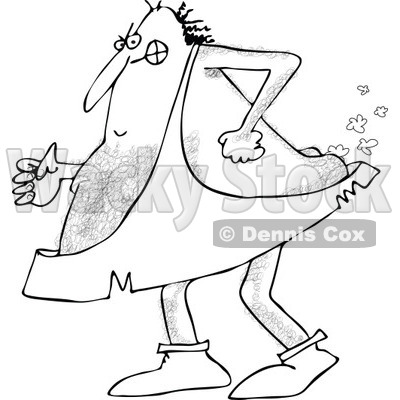 Clipart of a Black and White Hairy Caveman Farting - Royalty Free Vector Illustration © djart #1265328