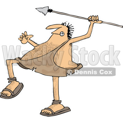 Clipart of a Hairy Caveman Throwing a Spear - Royalty Free Vector Illustration © djart #1266821