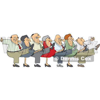 Clipart of a Can Can Chorus Line of Business Men and Women Dancing - Royalty Free Vector Illustration © djart #1266823