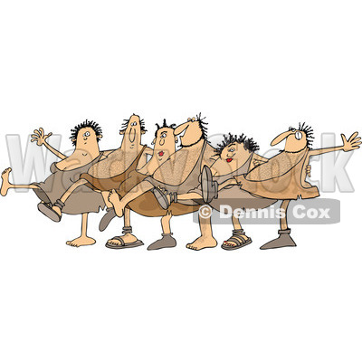 Clipart of Cavemen and Women Dancing the Can Can - Royalty Free Vector Illustration © djart #1267125