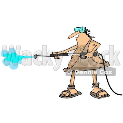 Clipart of a Hairy Caveman Operating a Pressure Washer - Royalty Free Illustration © djart #1267958
