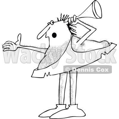 Clipart of a Black and White Hard at Hearing Caveman Holding a Horn up to His Ear - Royalty Free Vector Illustration © djart #1269086