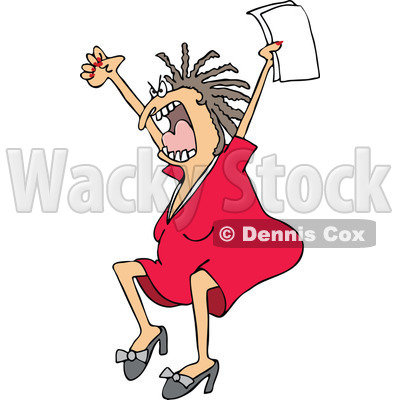 Clipart of a Mad White Business Woman Jumping and Screaming with Documents in Hand - Royalty Free Vector Illustration © djart #1270294