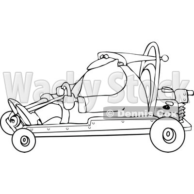 Clipart of a Black and White Santa Driving a Christmas Go Kart - Royalty Free Vector Illustration © djart #1273850