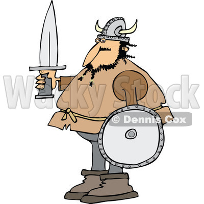 Clipart of a Viking Man Holding a Sword and Shield - Royalty Free Vector Illustration © djart #1273861