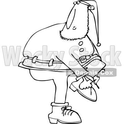 Clipart of a Black and White Christmas Santa Clause Trying to Put on a Boot - Royalty Free Vector Illustration © djart #1274408