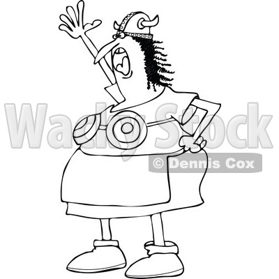 Clipart of a Black and White Angry Shouting Viking Woman in an Apron and Bra - Royalty Free Vector Illustration © djart #1274410