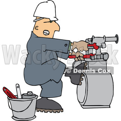 Clipart of a Caucasian Gas Meter Man Struggling with a Double Wrench - Royalty Free Vector Illustration © djart #1275538