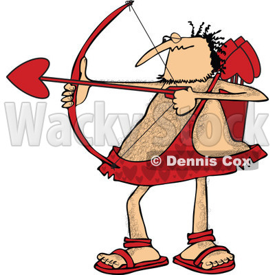 Cartoon Clipart of a Chubby and Hairy Valentines Day Cupid Man Aiming His Arrow - Royalty Free Vector Illustration © djart #1281217