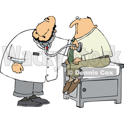Cartoon Clipart of a Chubby Caucasian Male Doctor Listening to a Male Patient's Heart - Royalty Free Vector Illustration © djart #1281220