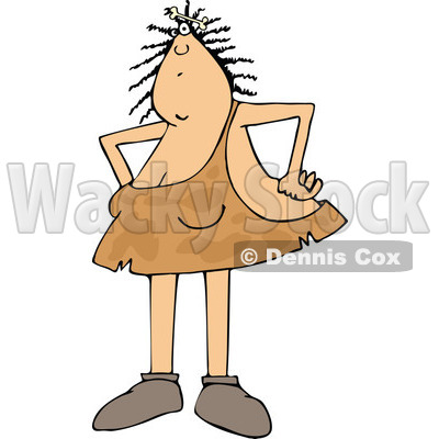 Clipart of a Cavewoman Standing with Hands on Her Hips and a Bone in Her Hair - Royalty Free Vector Illustration © djart #1285793