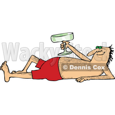 Clipart of a Hairy Caucasian Man Sun Bathing and Holding up a Glass - Royalty Free Vector Illustration © djart #1289028