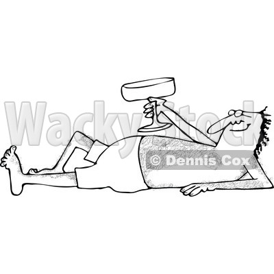 Clipart of a Black and White Hairy Man Sun Bathing and Holding up a Glass - Royalty Free Vector Illustration © djart #1289029