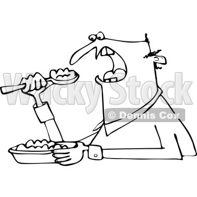 Clipart of a Black and White Unenthused Man Eating Mush - Royalty Free Vector Illustration © djart #1289683
