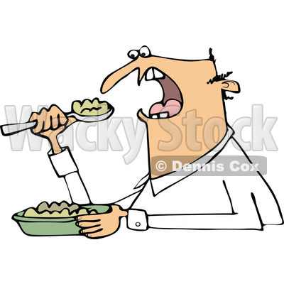 Clipart of an Unenthused White Man Eating Mush - Royalty Free Vector Illustration © djart #1289691
