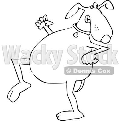 Clipart of a Sneaky Black and White Dog Looking Back over His Shoulder - Royalty Free Vector Illustration © djart #1290057