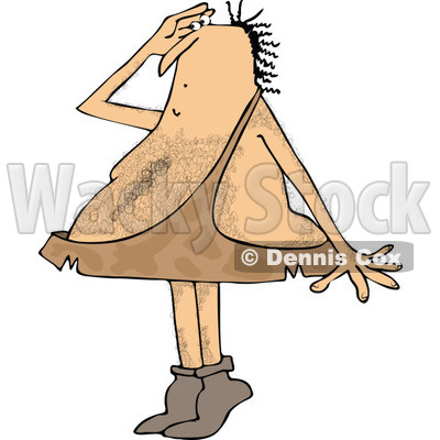 Clipart of a Hairy Caveman Standing on His Tip Toes and Shielding His Eyes While Looking at Something - Royalty Free Vector Illustration © djart #1290068