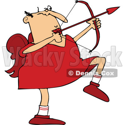Clipart of a Chubby Caucasian Cupid Aiming an Arrow - Royalty Free Vector Illustration © djart #1290746
