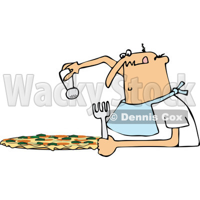 Clipart of a Chubby Bald Caucasian Man Salting a Pizza - Royalty Free Vector Illustration © djart #1291605