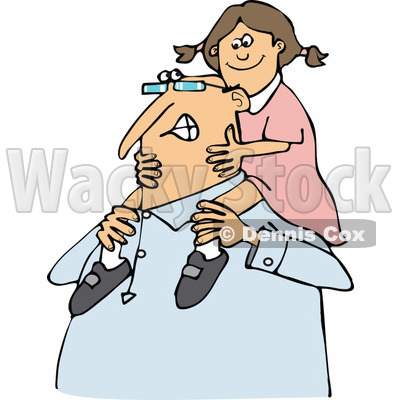 Clipart of a Happy Chubby Caucasian Grandpa Carrying a Girl on His Shoulders - Royalty Free Vector Illustration © djart #1292384