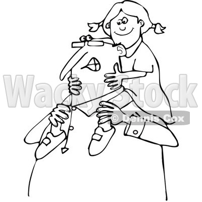 Clipart of a Black and White Happy Chubby Grandpa Carrying a Girl on His Shoulders - Royalty Free Vector Illustration © djart #1292385