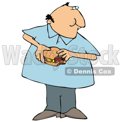 Chubby Man Eating a Fast Food Cheeseburger Clipart Illustration © djart #12938