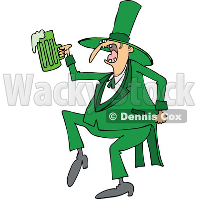 Clipart of a Drunk St Patricks Day Leprechaun Dancing with Green Beer - Royalty Free Vector Illustration © djart #1293836