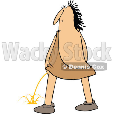 Clipart of a Chubby Caveman Looking Back and Peeing - Royalty Free Vector Illustration © djart #1295997