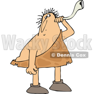 Clipart of a Chubby Deaf Caveman Using an Ear Horn - Royalty Free Vector Illustration © djart #1296367