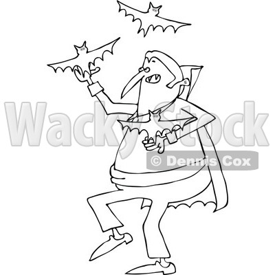 Clipart of a Cartoon Black and White Vampire Juggling Bats - Royalty Free Vector Illustration © djart #1300263