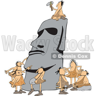 Clipart of Team of Cavemen Carving a Monolith - Royalty Free Vector Illustration © djart #1300270