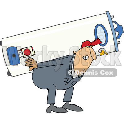Clipart of a Chubby White Worker Man Carrying a Gas Water Heater - Royalty Free Vector Illustration © djart #1300325