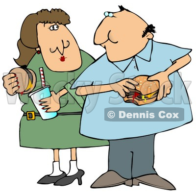 Chubby Couple Eating Cheeseburgers Together Clipart Illustration © djart #13021