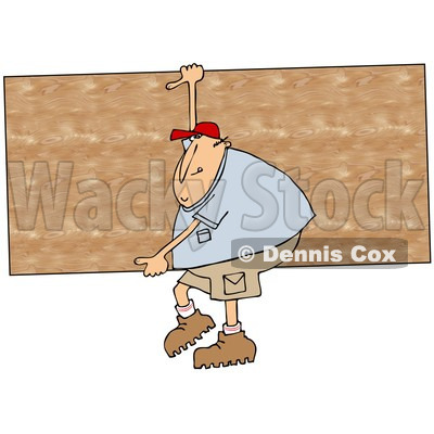 Clipart of a Cartoon Chubby White Man Carrying a Big Wood Board - Royalty Free Illustration © djart #1303074