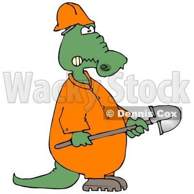 Angry Alligator Construction Worker Holding a Shovel Clipart Illustration © djart #13041