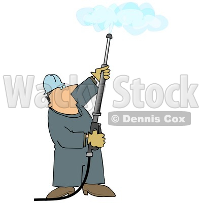Man Using a Power Washer to Clean a Ceiling Clipart Illustration © djart #13050