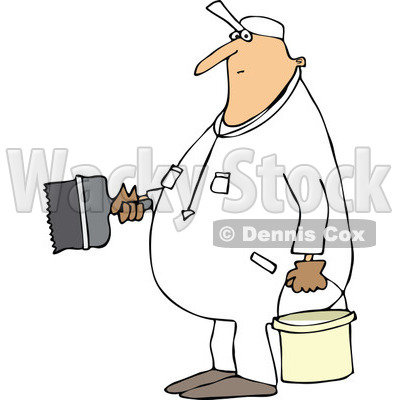 Clipart of a Cartoon Chubby White Worker Man Painting - Royalty Free Vector Illustration © djart #1305947