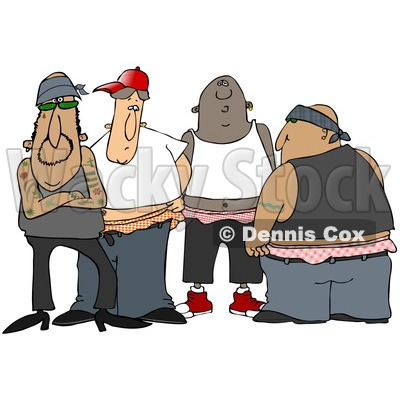 Clipart of a Group of Tattooed White, Black and Hispanic Gangsters with Saggy Pants - Royalty Free Illustration © djart #1311960