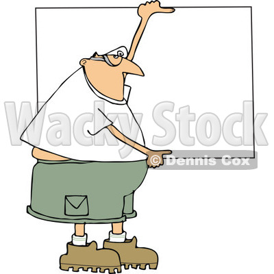 Clipart of a Cartoon Chubby White Man Wearing Safety Goggles and Holding up a Blank Sign - Royalty Free Vector Illustration © djart #1312468